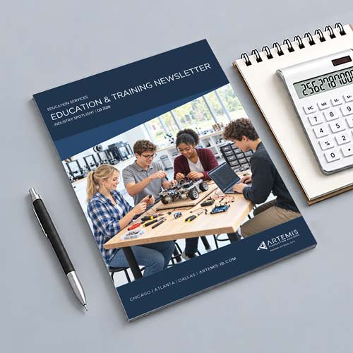 A mock up of the 2026 Q3 M&A activity report for the education and training Sector.